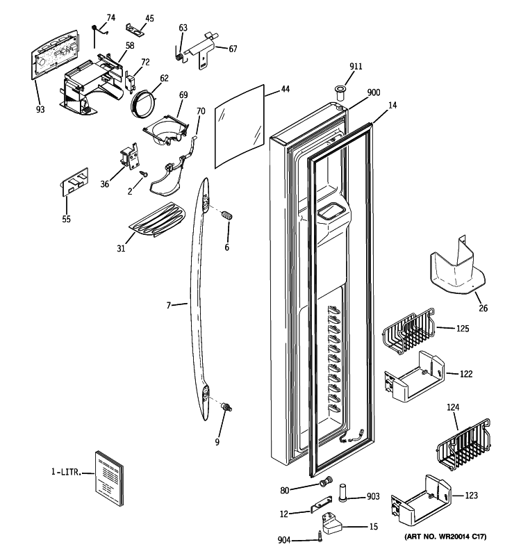 FREEZER DOOR Diagram and Parts List for PSDW3YGXBFSS  General Electric Refrigerator