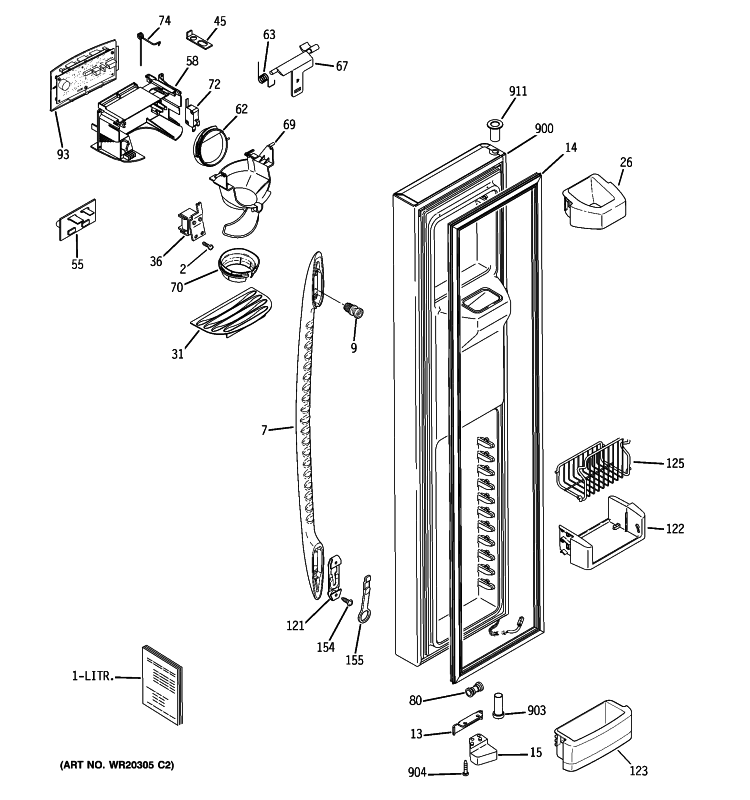 FREEZER DOOR Diagram and Parts List for PSHF6RGXBDWW  General Electric Refrigerator