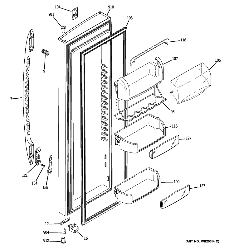 FRESH FOOD DOOR Diagram and Parts List for PSHF6RGXBDWW  General Electric Refrigerator