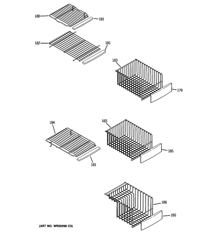 FREEZER SHELVES Diagram and Parts List for PSHF6RGXBDWW  General Electric Refrigerator