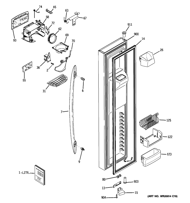 FREEZER DOOR Diagram and Parts List for PSHS6RGXBDSS  General Electric Refrigerator