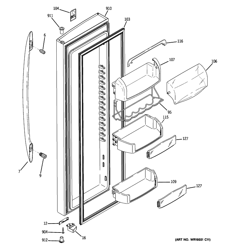 FRESH FOOD DOOR Diagram and Parts List for PSHS6RGXBDSS  General Electric Refrigerator