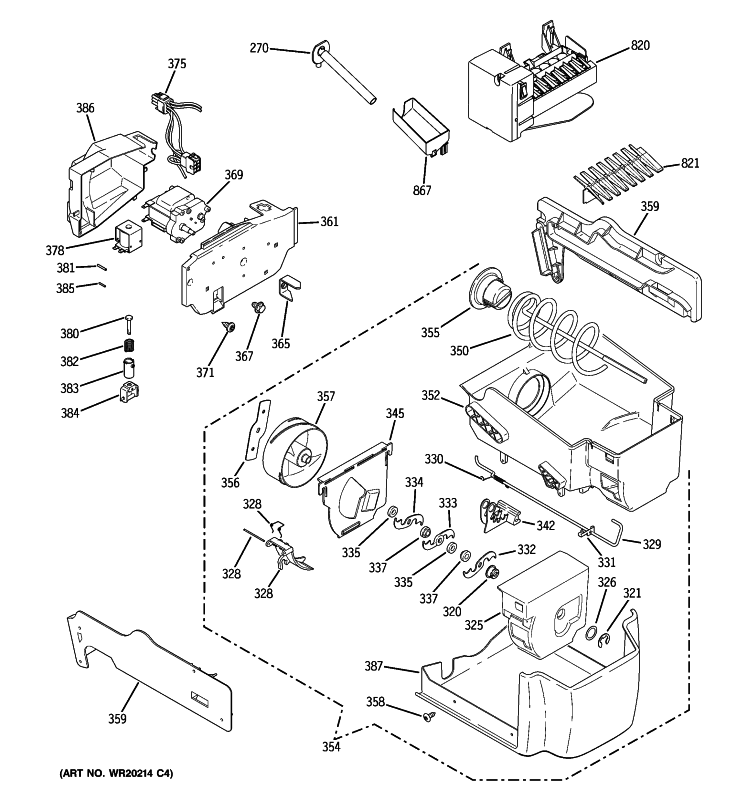 ICE MAKER & DISPENSER Diagram and Parts List for PSHW6YGXBDSS  General Electric Refrigerator