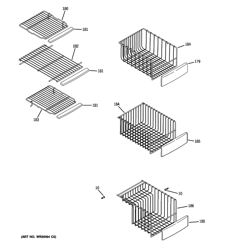 FREEZER SHELVES Diagram and Parts List for PSIC3RGXAFCV  General Electric Refrigerator
