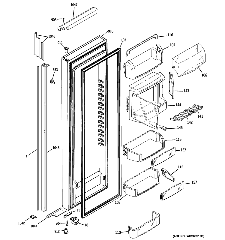FRESH FOOD DOOR Diagram and Parts List for PSJC5YGXBFBV  General Electric Refrigerator