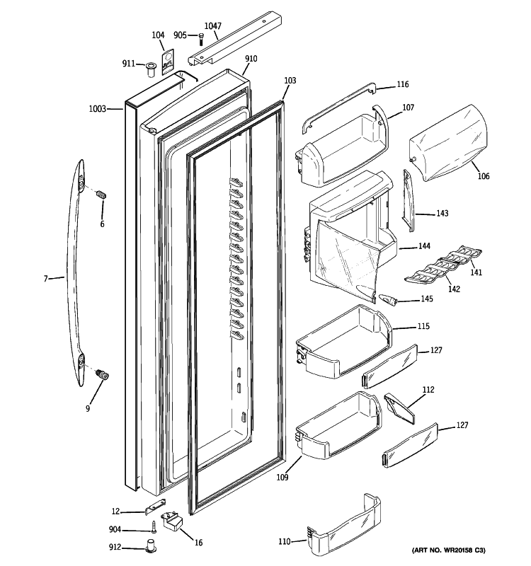 FRESH FOOD DOOR Diagram and Parts List for PSLS3YGXBFSS  General Electric Refrigerator