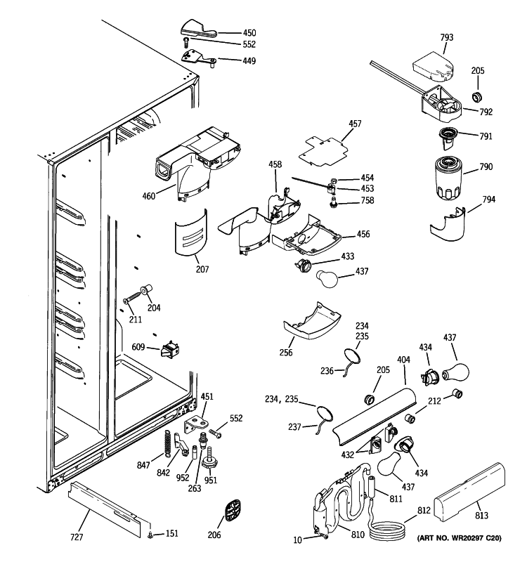 FRESH FOOD SECTION Diagram and Parts List for PSSC6KGXACWW  General Electric Refrigerator