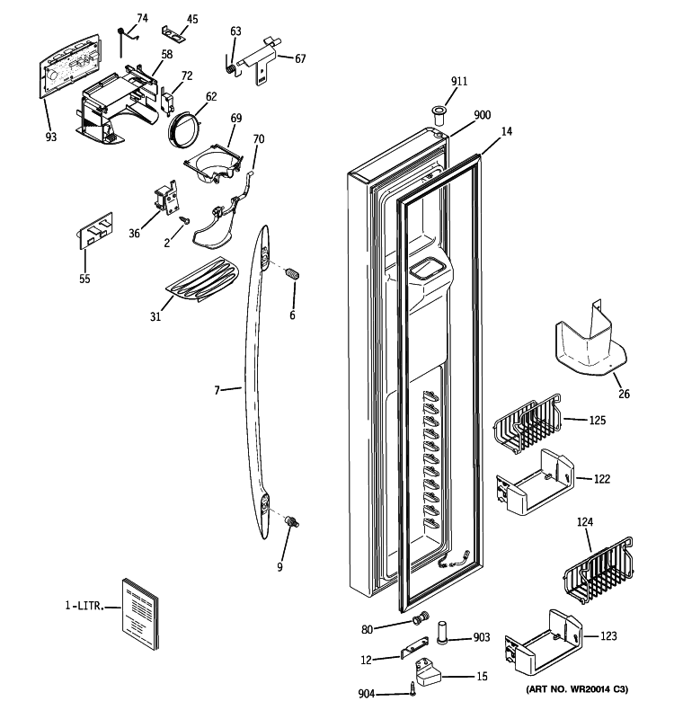 FREEZER DOOR Diagram and Parts List for PSSS7RGXACSS  General Electric Refrigerator