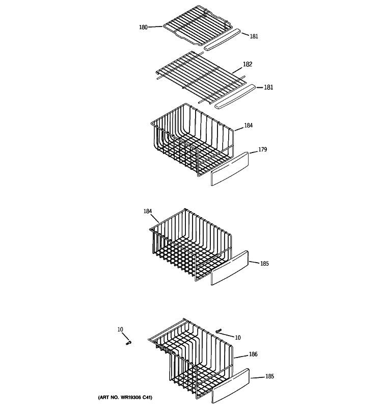FREEZER SHELVES Diagram and Parts List for PSSS7RGXACSS  General Electric Refrigerator
