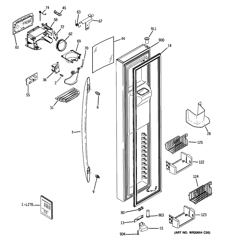 FREEZER DOOR Diagram and Parts List for PSTW6YGXBGSS  General Electric Refrigerator