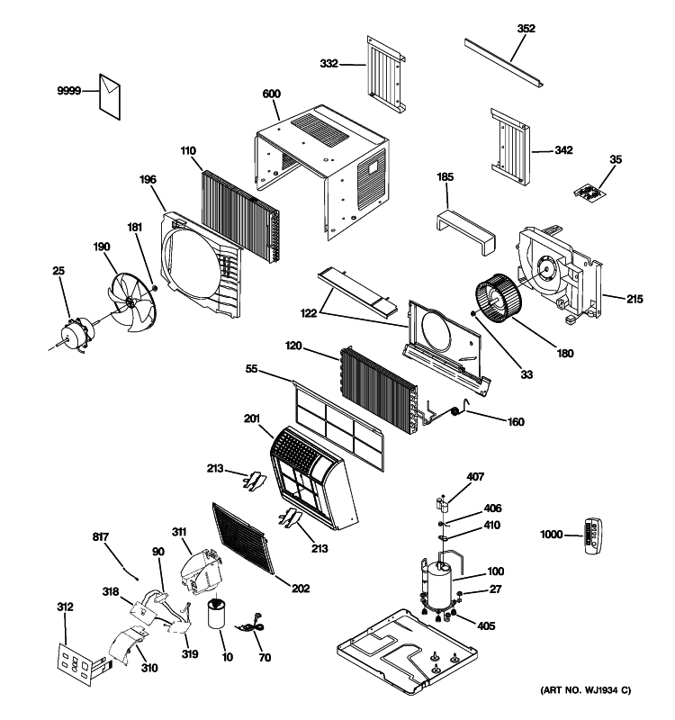 ROOM AIR CONDITIONER Diagram and Parts List for ASQ05LLS1  General Electric Air Conditioner
