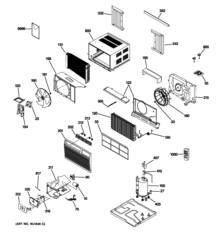 ROOM AIR CONDITIONER Diagram and Parts List for ASQ28DLS1  General Electric Air Conditioner