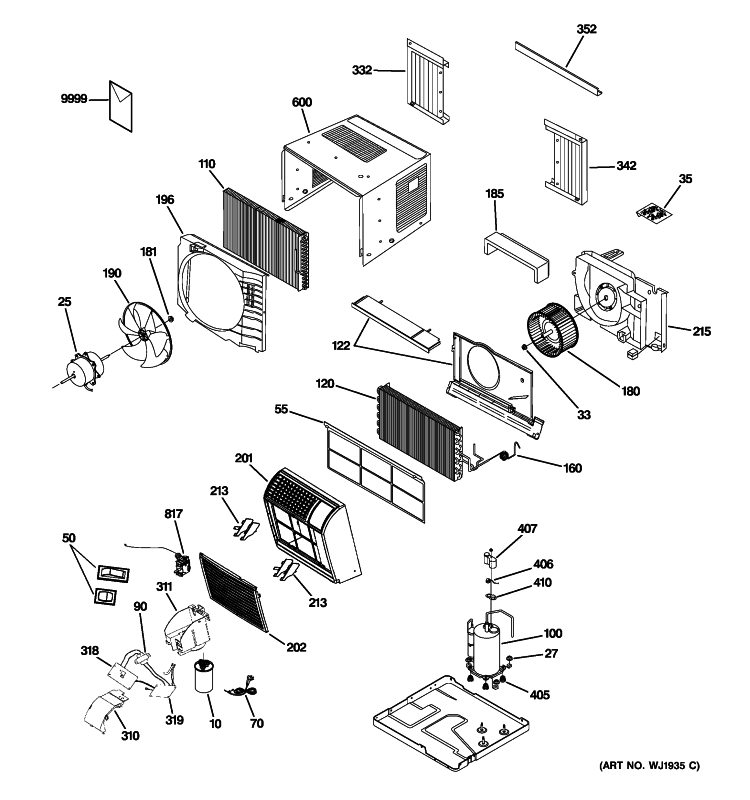 ROOM AIR CONDITIONER Diagram and Parts List for ASS05LLS1  General Electric Air Conditioner