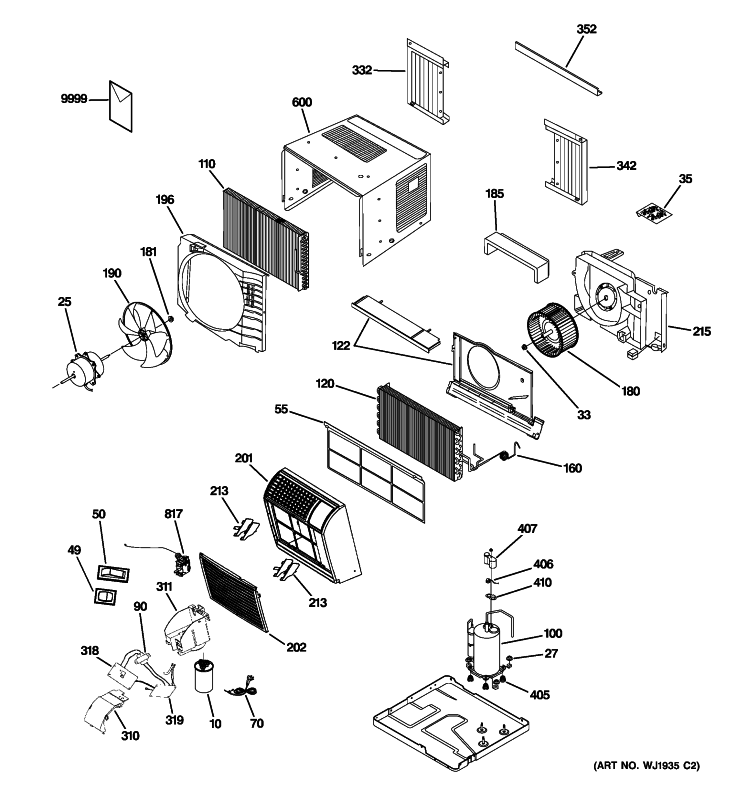 ROOM AIR CONDITIONER Diagram and Parts List for ASV05LLS1  General Electric Air Conditioner