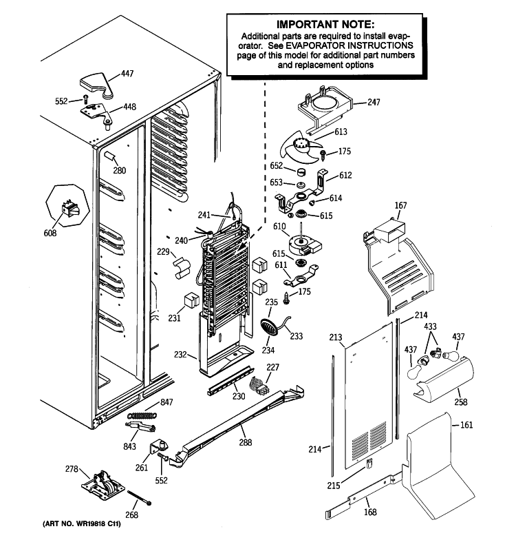 FREEZER SECTION Diagram and Parts List for GSHS3KGXBCSS  General Electric Refrigerator