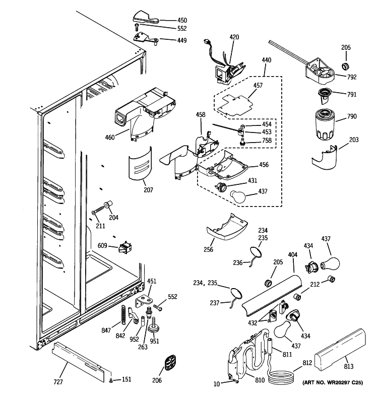 FRESH FOOD SECTION Diagram and Parts List for GSHS3KGXBCSS  General Electric Refrigerator