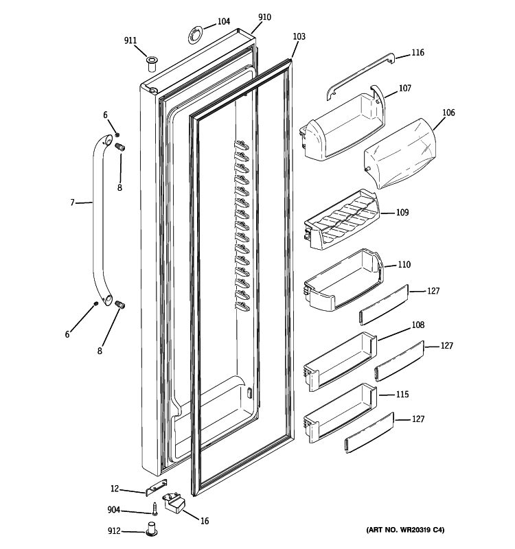FRESH FOOD DOOR Diagram and Parts List for GSHF5MGXBEBB  General Electric Refrigerator