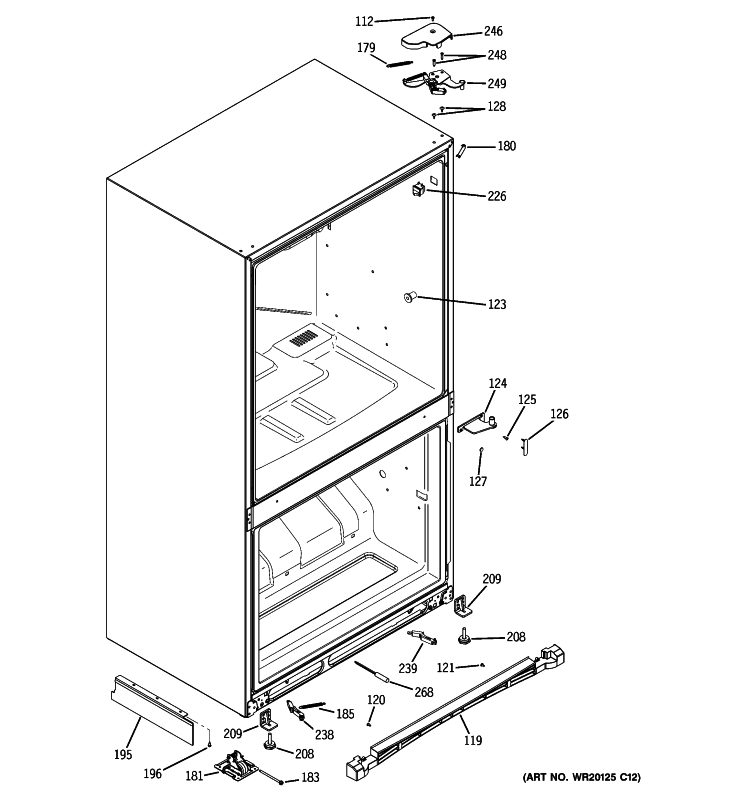 CASE PARTS Diagram and Parts List for PDSS5NBXARSS  General Electric Refrigerator