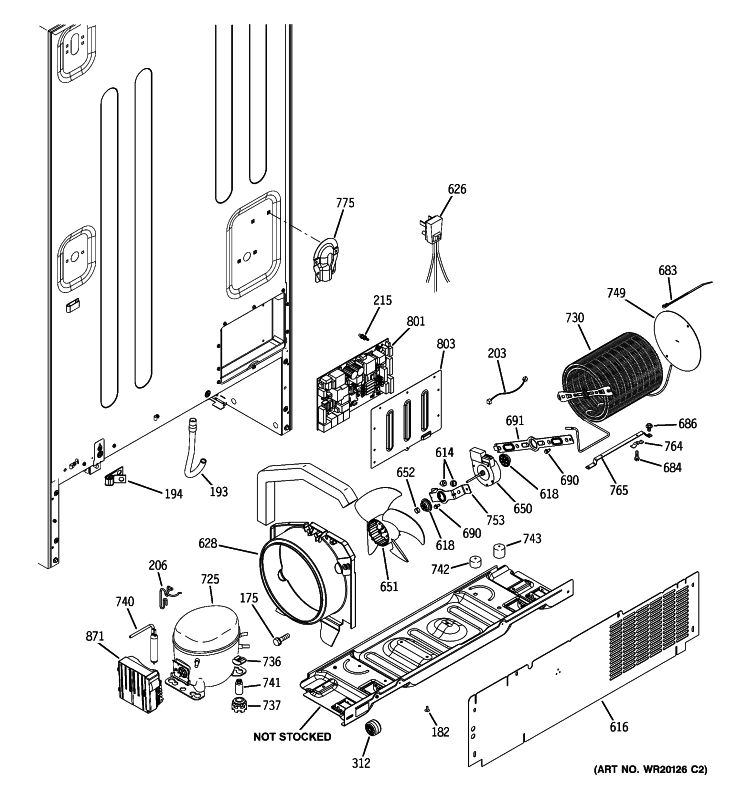 MACHINE COMPARTMENT Diagram and Parts List for PDSS5NBXARSS  General Electric Refrigerator