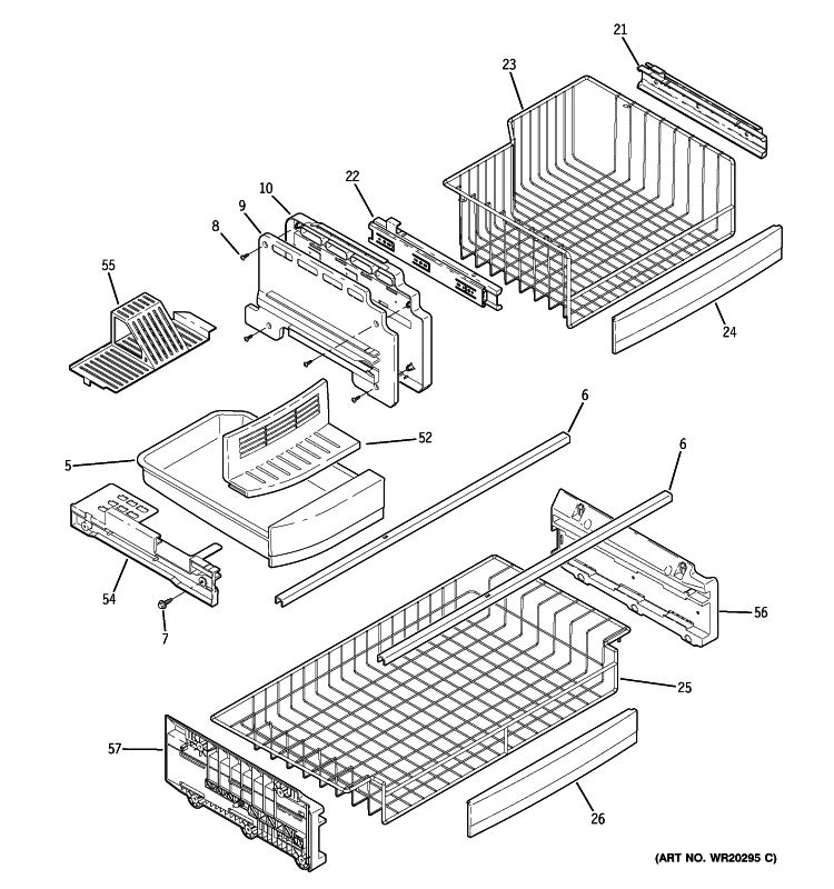 FREEZER SHELVES Diagram and Parts List for PFSF5NJXAWW  General Electric Refrigerator