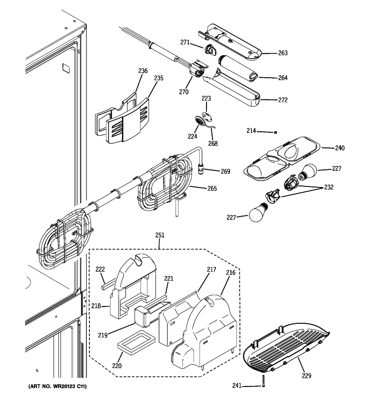 FRESH FOOD SECTION Diagram and Parts List for PFSF5NJXAWW  General Electric Refrigerator
