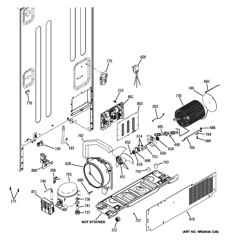 MACHINE COMPARTMENT Diagram and Parts List for PFSF5NJXAWW  General Electric Refrigerator