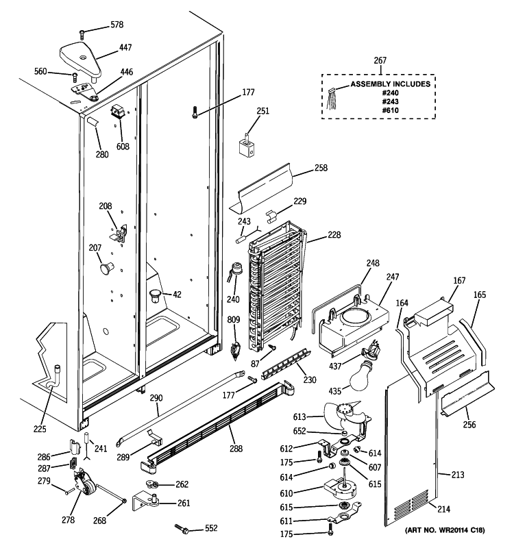 FREEZER SECTION Diagram and Parts List for GSE20JEWGFBB  General Electric Refrigerator