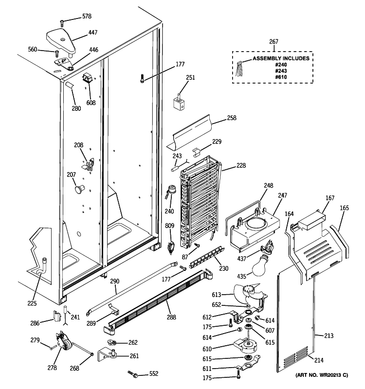 FREEZER SECTION Diagram and Parts List for GSE22KETGFBB  General Electric Refrigerator