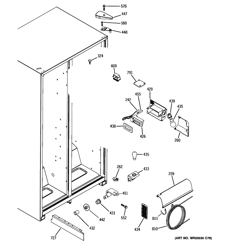 FRESH FOOD SECTION Diagram and Parts List for GSE22KETGFBB  General Electric Refrigerator