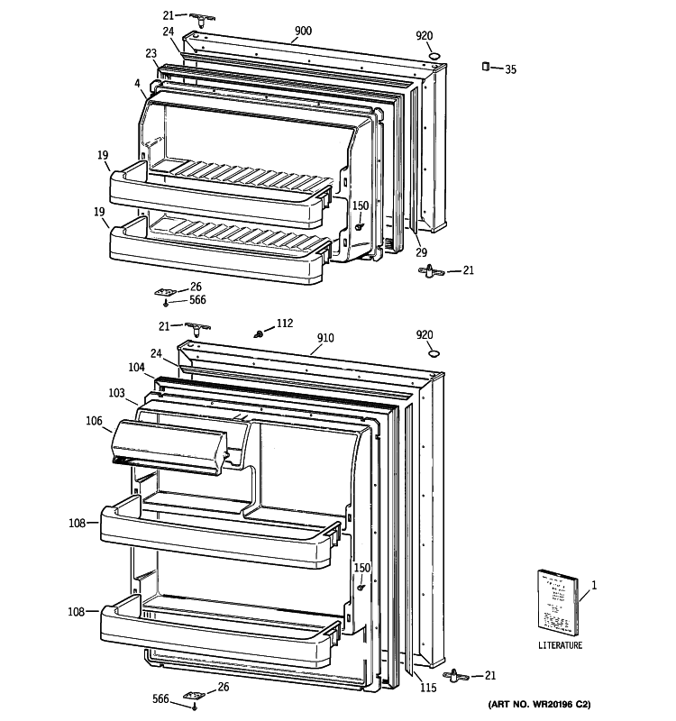 DOORS Diagram and Parts List for HTN16BBXYRWW  Hotpoint Refrigerator