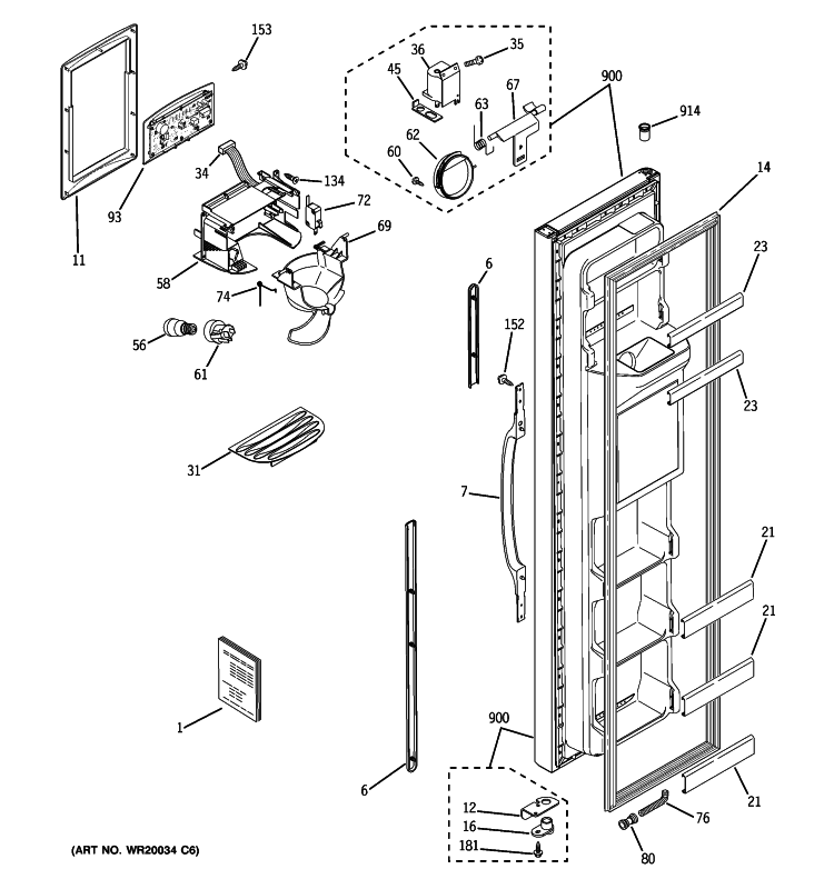 FREEZER DOOR Diagram and Parts List for HSS25IETAWW  Hotpoint Refrigerator