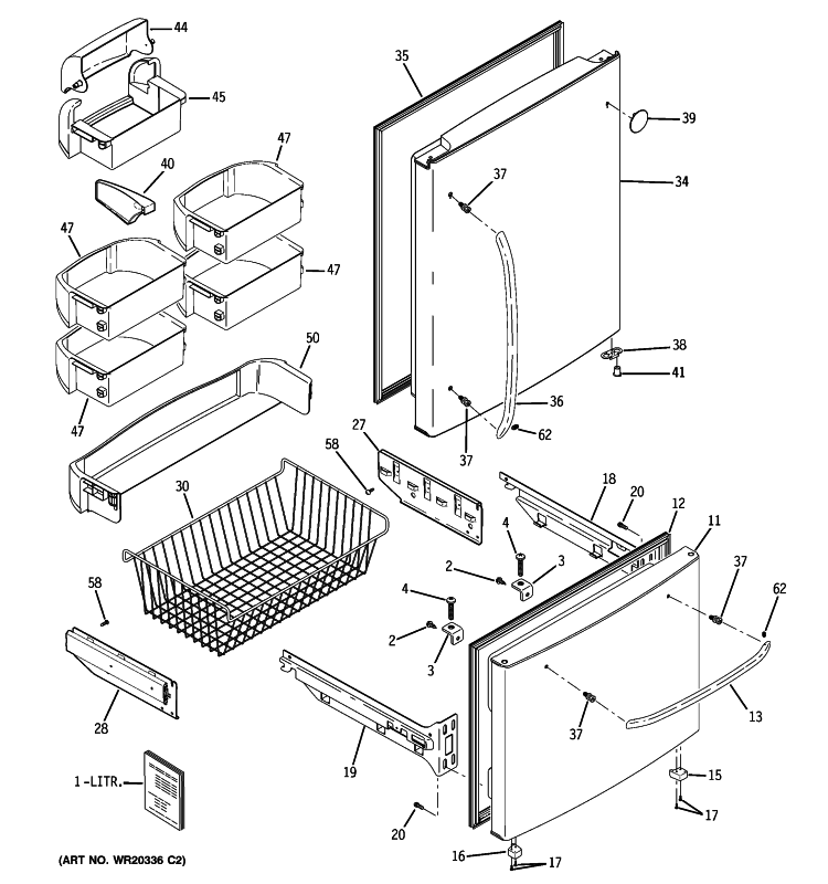 DOORS Diagram and Parts List for GDSS0KBXARSS  General Electric Refrigerator