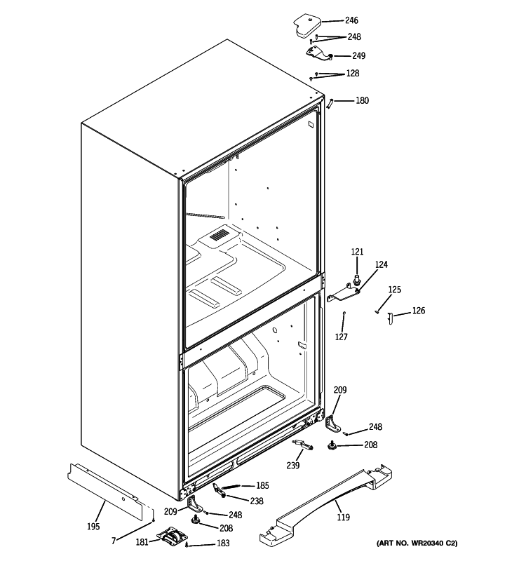 CASE PARTS Diagram and Parts List for GDSS0KBXARSS  General Electric Refrigerator