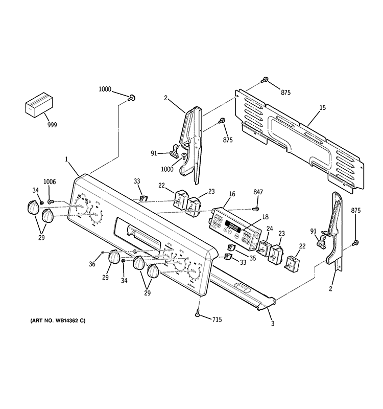 CONTROL PANEL Diagram and Parts List for JBP72SM2SS  General Electric Range