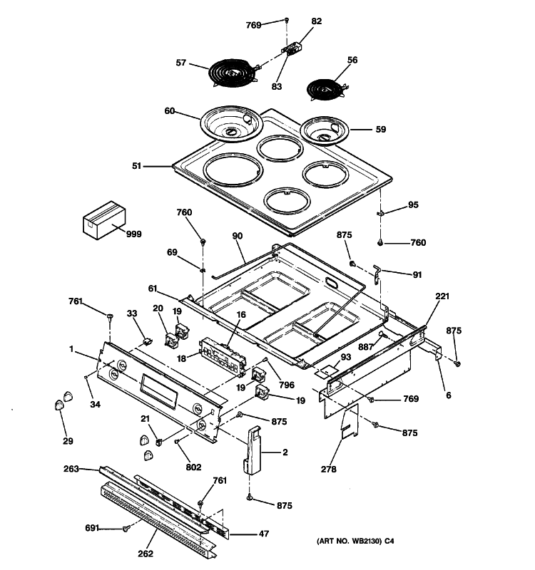 CONTROL PANEL & COOKTOP Diagram and Parts List for JMP31WC3WW  General Electric Range