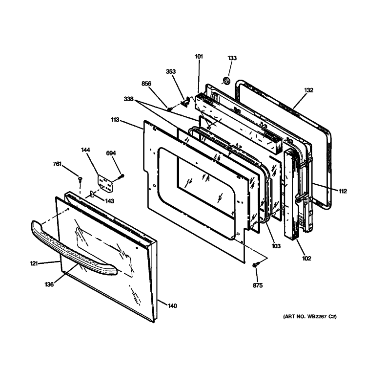 DOOR Diagram and Parts List for JMP31WC3WW  General Electric Range