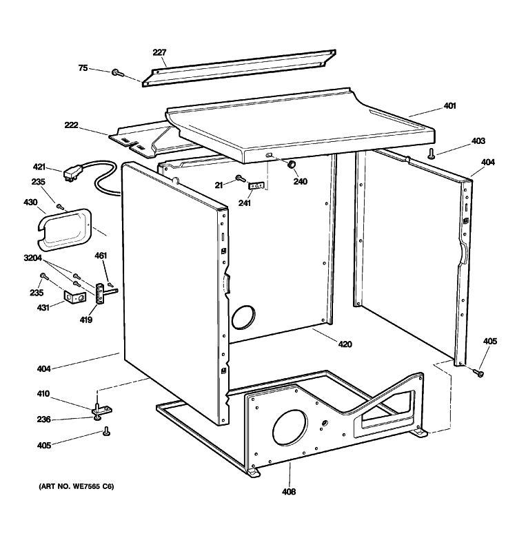 CABINET Diagram and Parts List for DCCD330EG3WC  General Electric Dryer