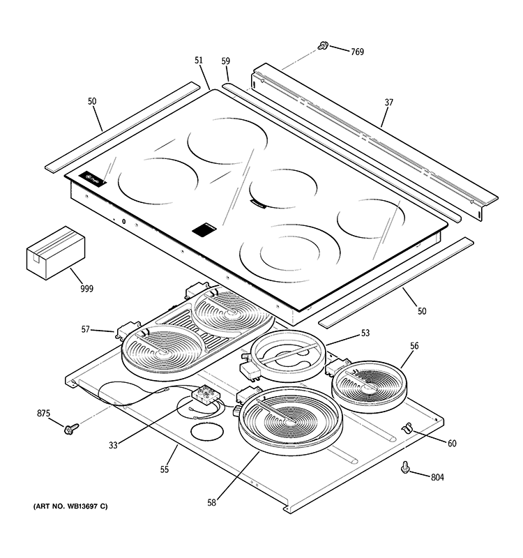 COOKTOP Diagram and Parts List for JS905SK4SS  General Electric Range