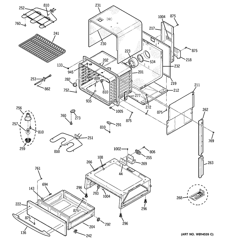 BODY PARTS Diagram and Parts List for JS905SK4SS  General Electric Range