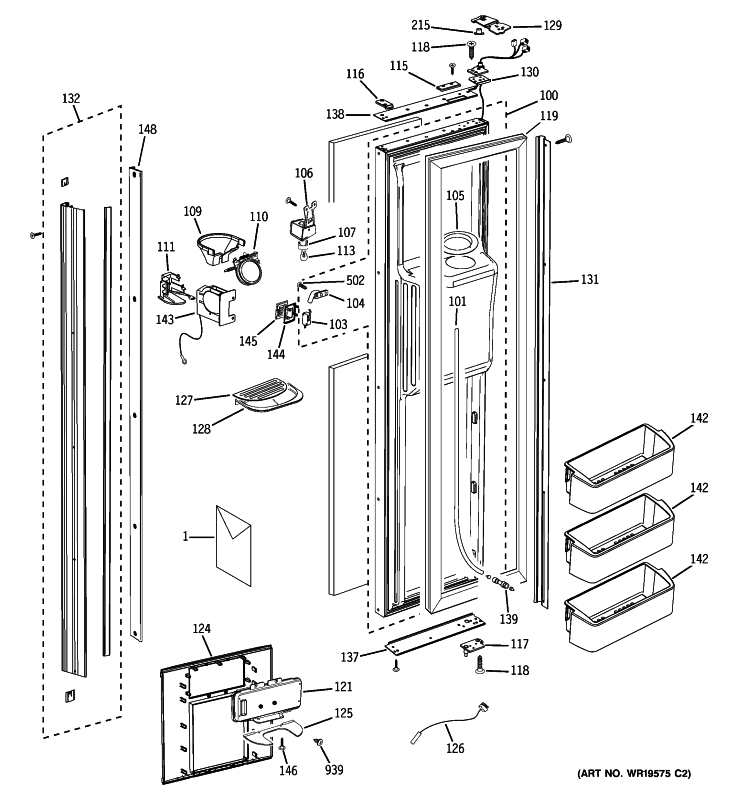 FREEZER DOOR Diagram and Parts List for PSB48YGXASV  General Electric Refrigerator