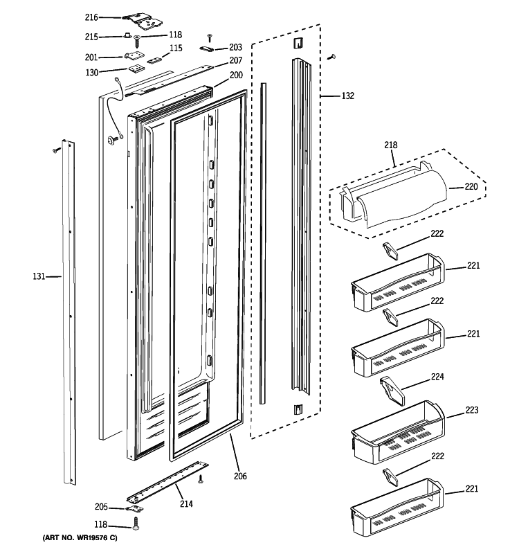 FRESH FOOD DOOR Diagram and Parts List for PSB48YGXASV  General Electric Refrigerator
