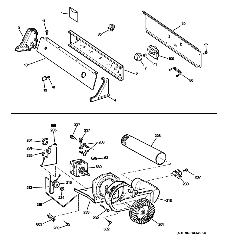 BACKSPLASH, BLOWER & MOTOR Diagram and Parts List for NISR333DTDWW  Hotpoint Dryer