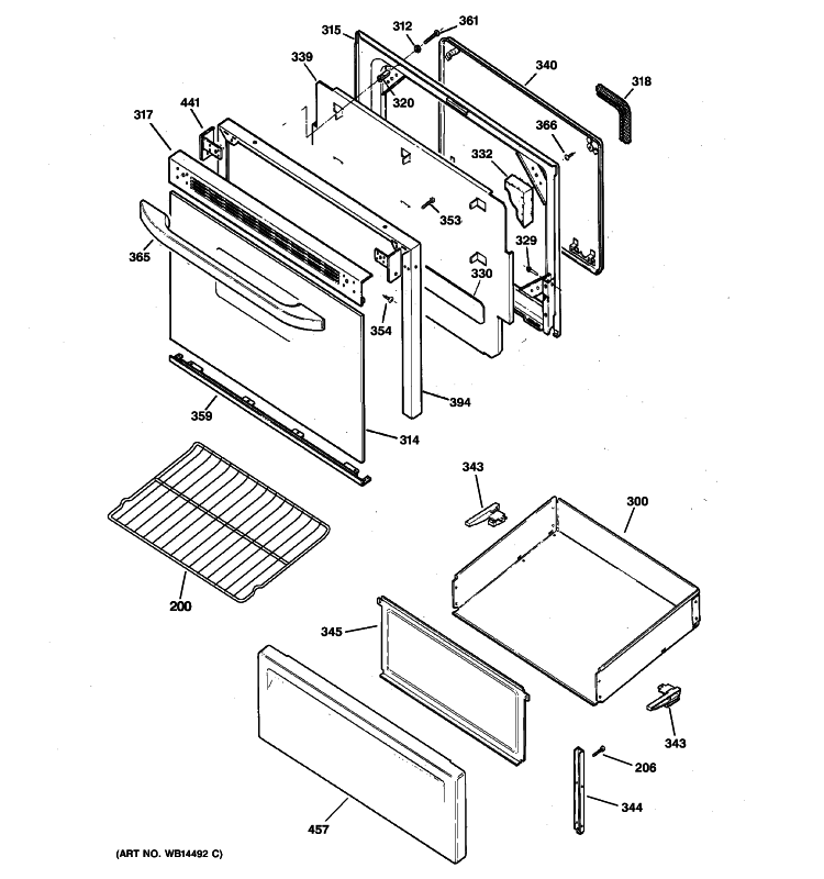 DOOR & DRAWER PARTS Diagram and Parts List for JBP60BM2WH  General Electric Range