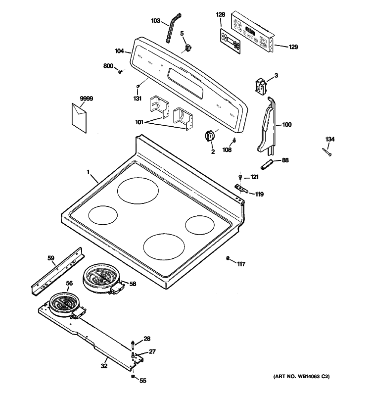 CONTROL PANEL & COOKTOP Diagram and Parts List for JBS56DM2WW  General Electric Range