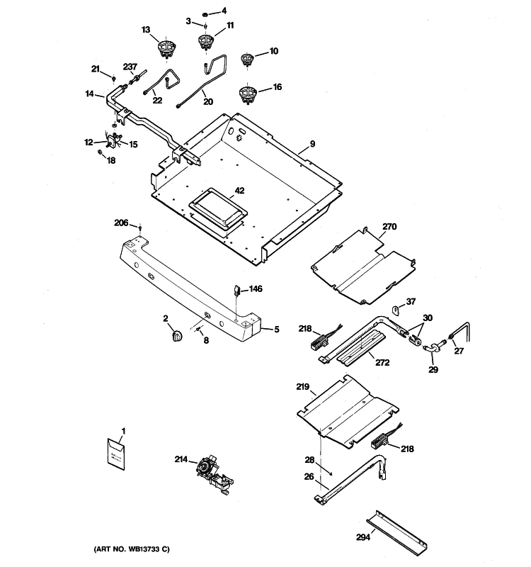 GAS & BURNER PARTS Diagram and Parts List for JGBP85DEM2WW  General Electric Range