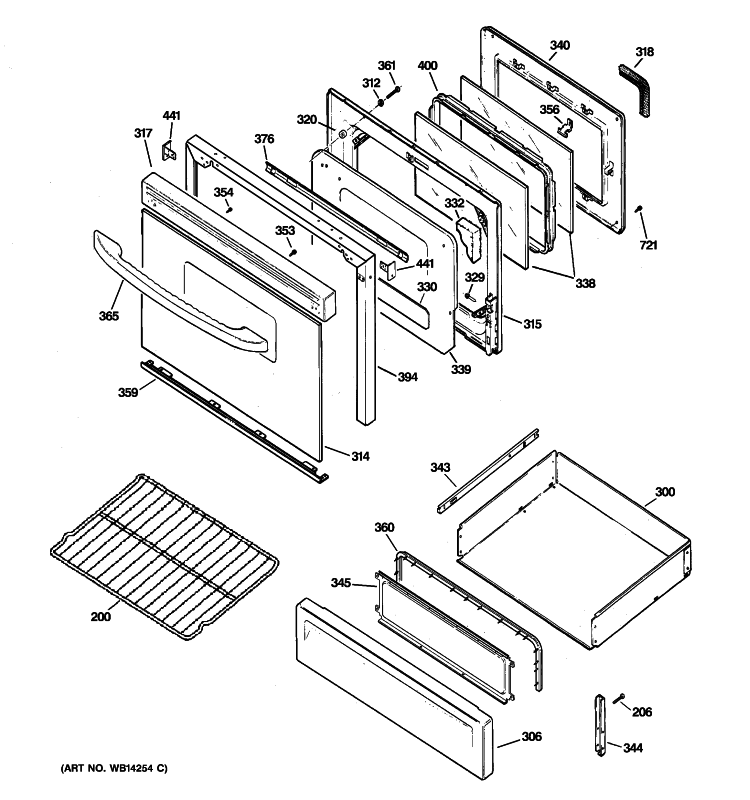 DOOR & DRAWER PARTS Diagram and Parts List for JGBP85DEM2WW  General Electric Range