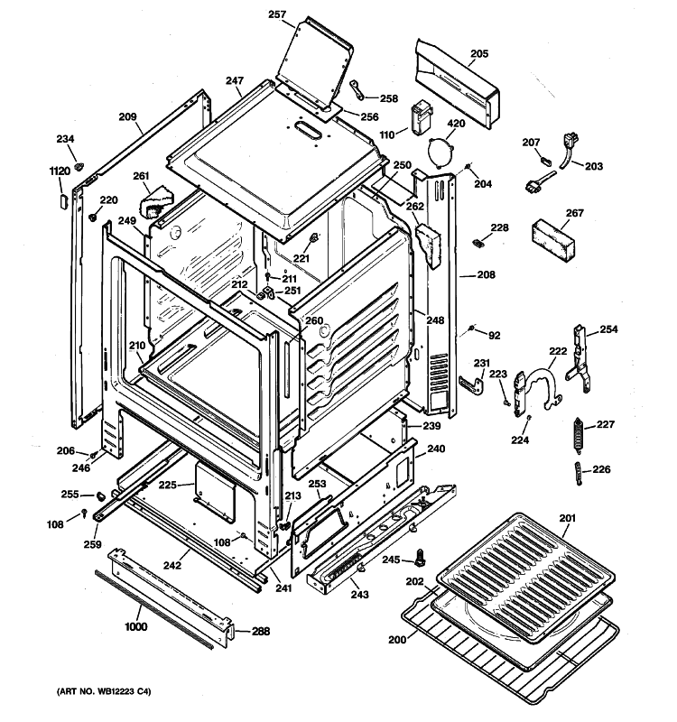 BODY PARTS Diagram and Parts List for JGBS04BEM2WH  General Electric Range