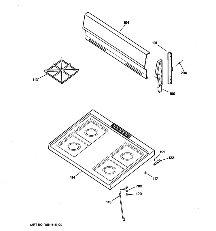 CONTROL PANEL & COOKTOP Diagram and Parts List for JGBS07DEM2CC  General Electric Range