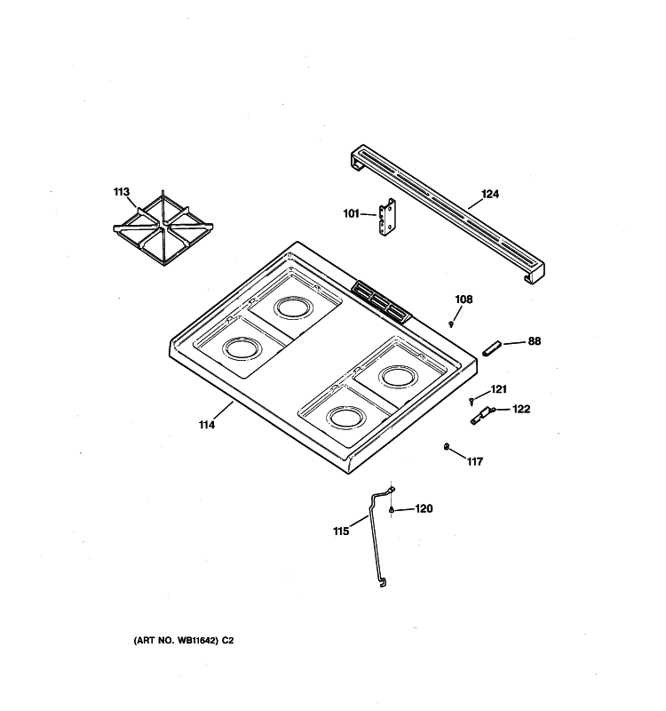 CONTROL PANEL & COOKTOP Diagram and Parts List for JGSS05DEM2BB  General Electric Range