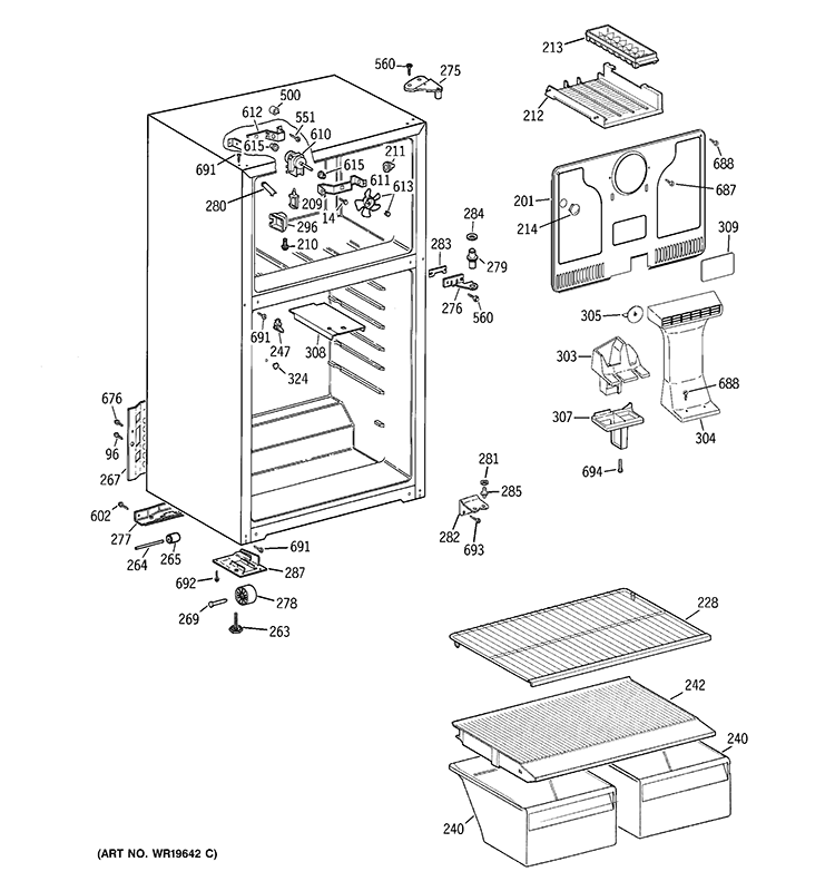 CABINET Diagram and Parts List for GTH16BBSXRWW  General Electric Refrigerator